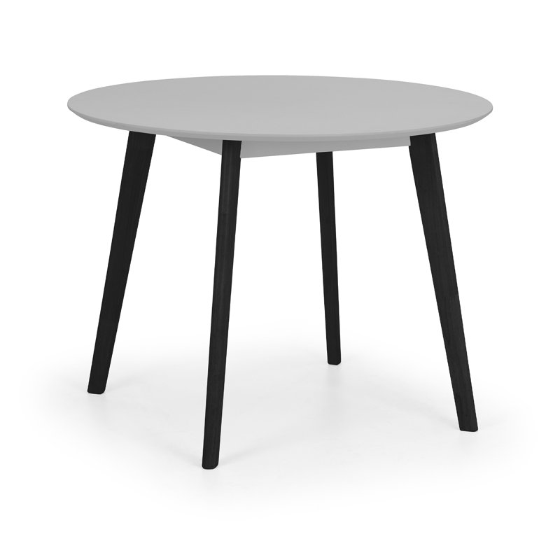 Aramis Round Solid Wood Base Dining Table, Light Grey, Black