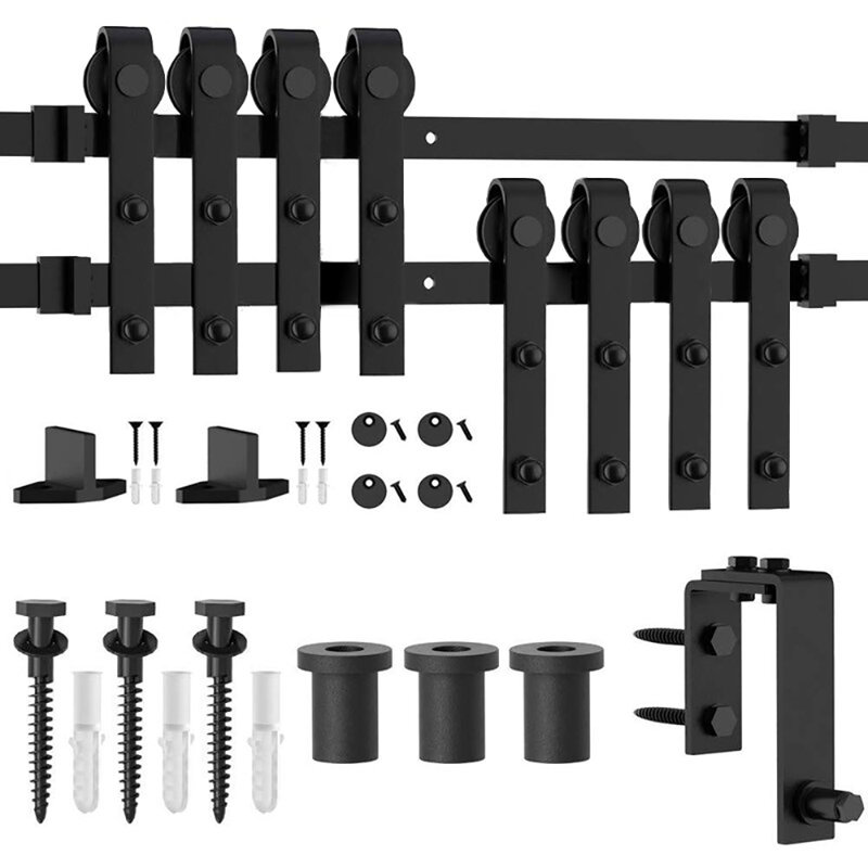 Sliding for 4 Doors Double Bypass Barn Door Hardware Kit, 168 in.
