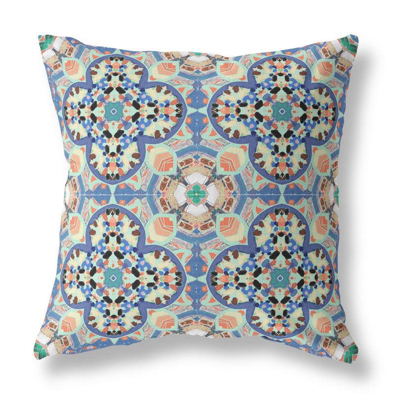 Housse de coussin carré et insert, 16" x 16", Bleu / Mauve / Pêche