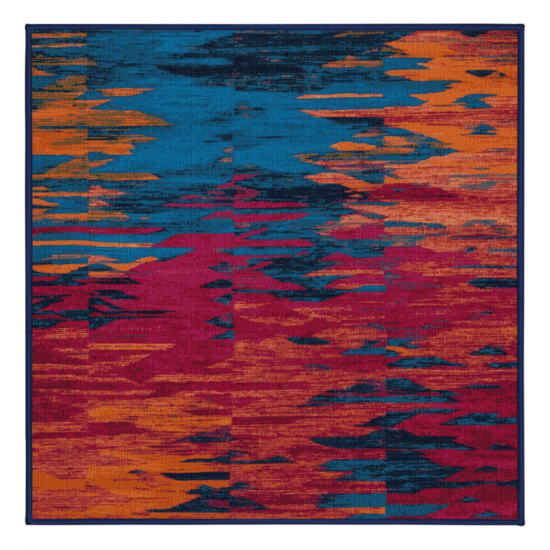 Tapis bleu Tabriz lavable à la machine, Carré 6 pi