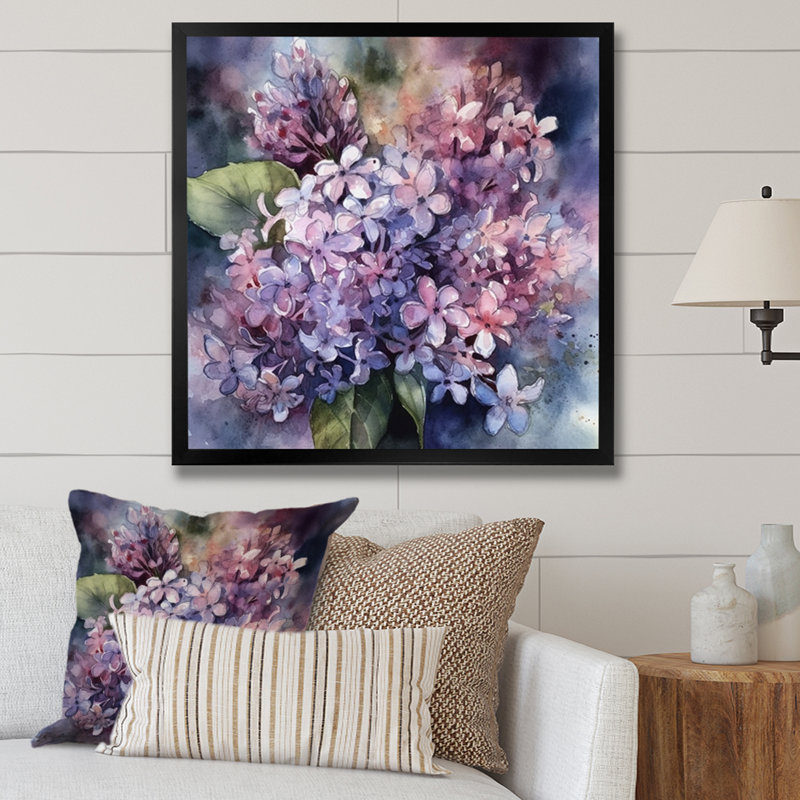 Mauve, vert, lilas III sur toile, Cadre photo noir, H 16 po x l 16 po x P 1 po