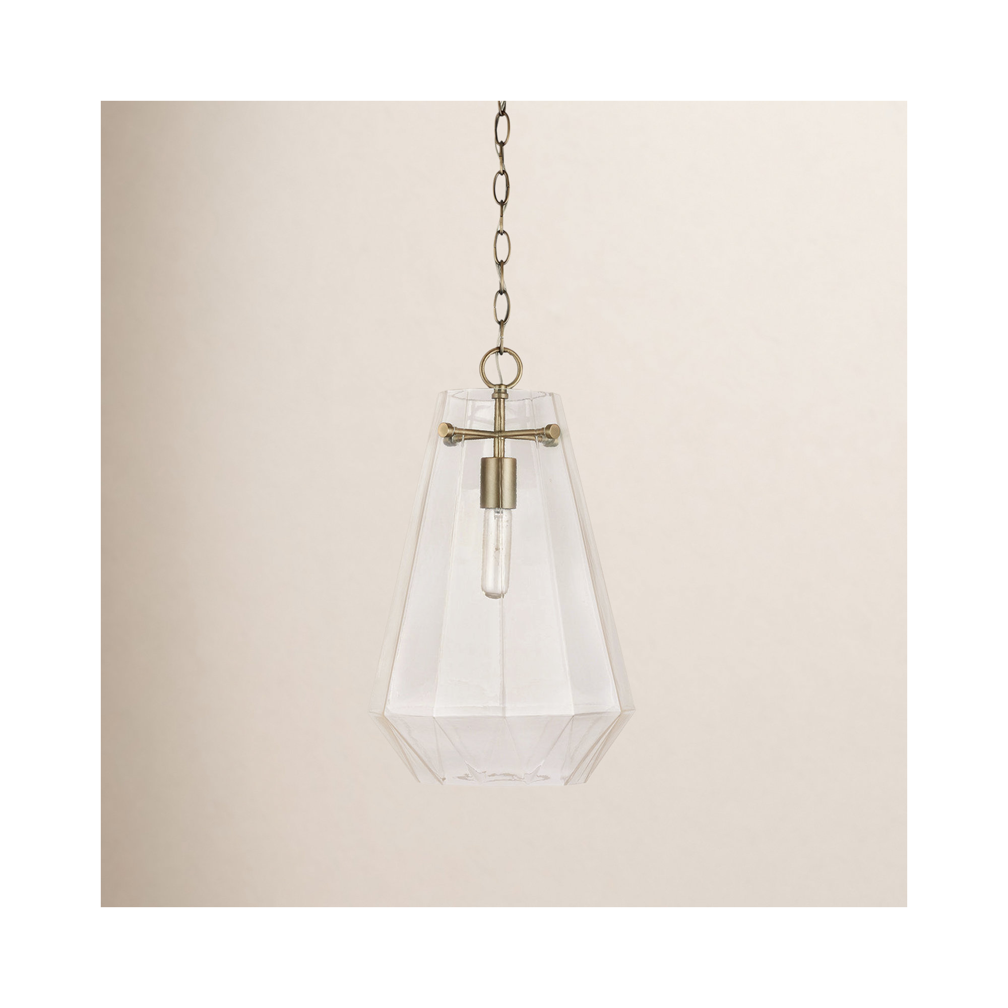Single Light Glass Dimmable Pendant, Aged Brass