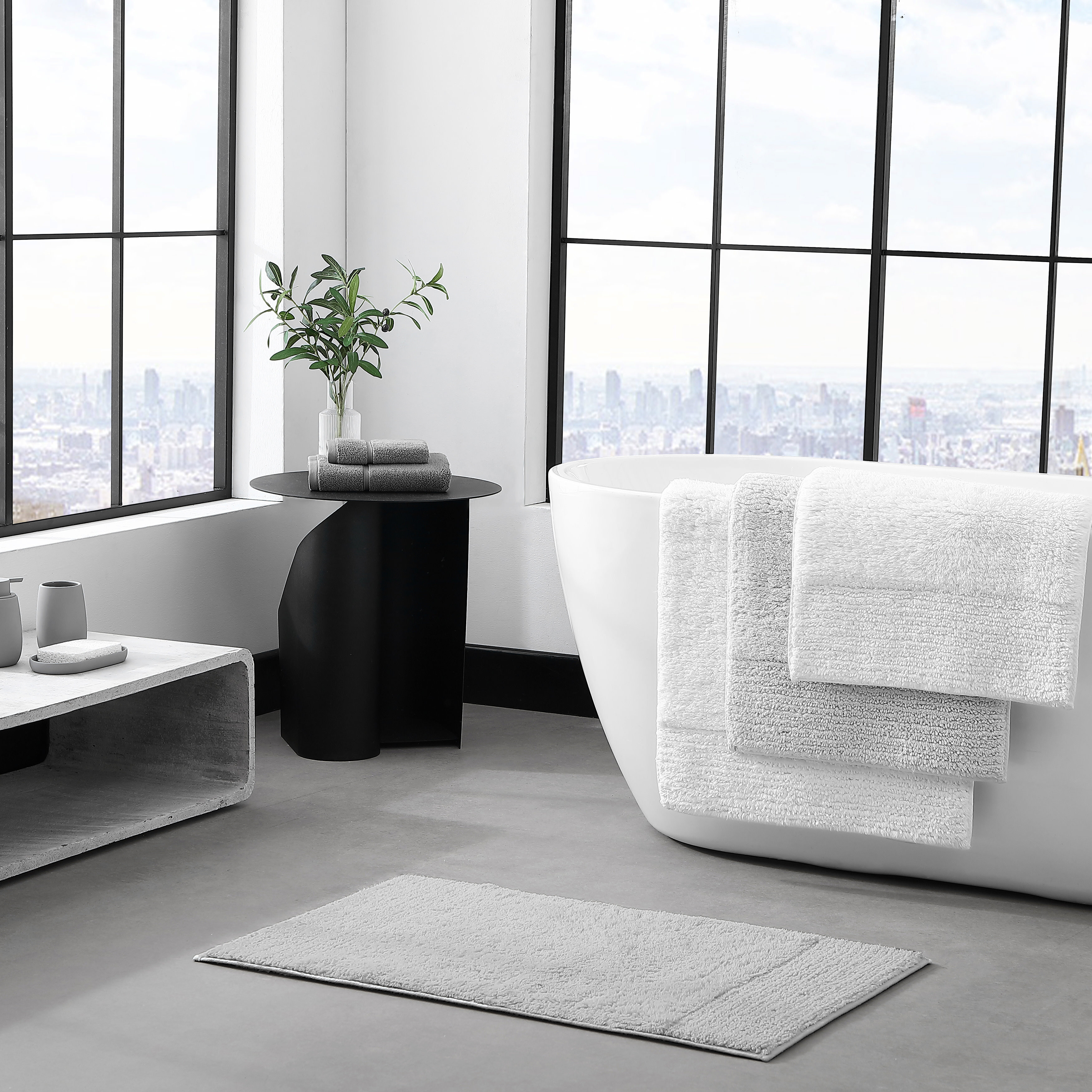 Mdesign Bathroom 3 Piece Rug Set, Cotton, Water Absorbent Bath