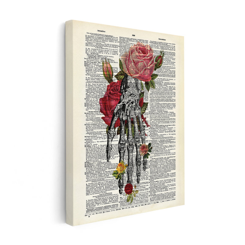 Flowers and Skeleton Hand, Unframed, Canvas, 18"H x 24"W