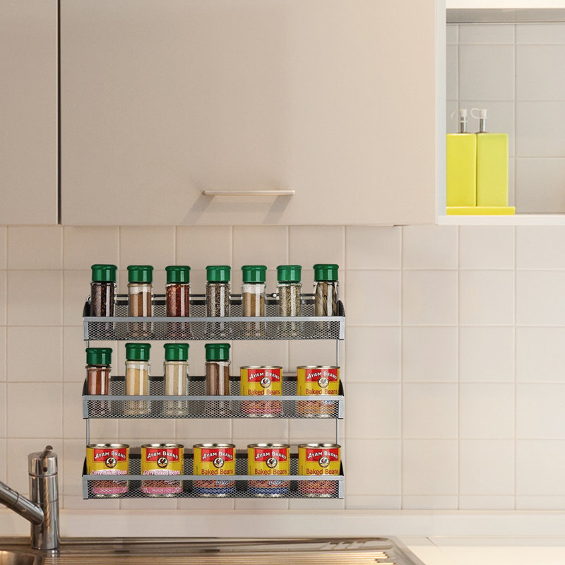 Ensemble de 2 étagères à épices à 3 niveaux pour rangement de comptoir ou mural, argent