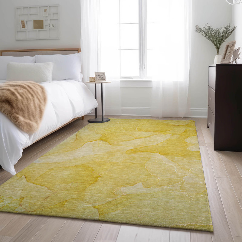 Tapis doré lavable à la machine de qualité supérieure 1 pi 8 po x 2 pi 6 po Cerrito AMF509, Rectangle de 10 pi x 14 pi