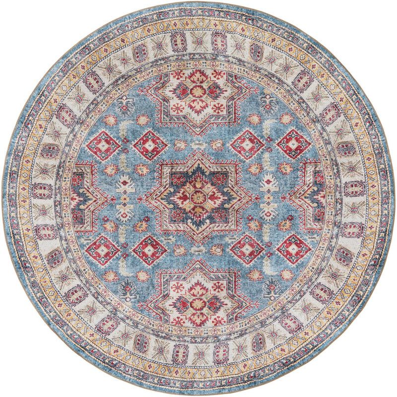 Tapis bleu clair Aucun, Rond 7 pi 10 po