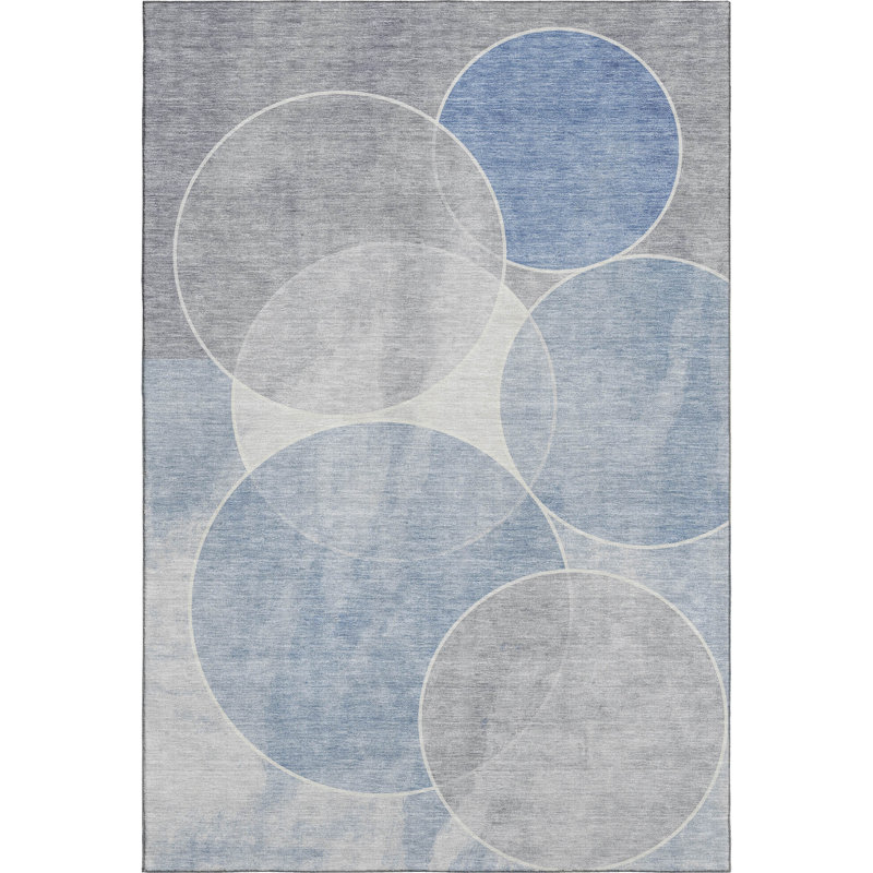 Premium Machine Washable Mayfield AMF2286 Geometric Rug, Denim, 5' x 7'6"