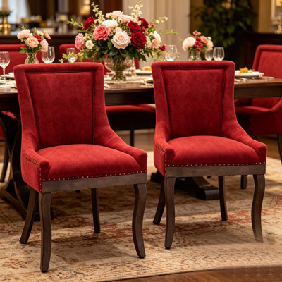 Upholstered Fabric Dining Chairs with Nailhead Trim and Thick Solid Wood Legs for Dining Room Kitchen Living Room Indoor Use