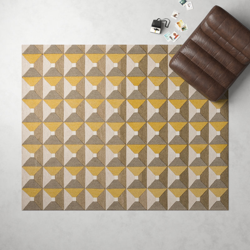 Gilderoy Geometric Hand Tufted Wool/Cotton Area Rug in Gold/Gray, Rectangle 6' x 9'