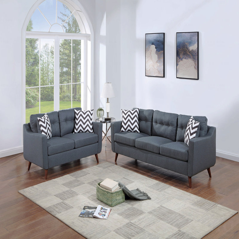 Causeuse moderne avec coussins et coussins 2 pièces, Gris