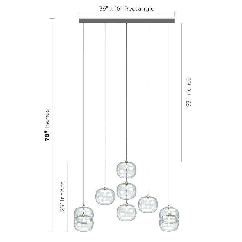 Bellagio 9 - Light Pendant, 78" H x 36" W x 16" D, White