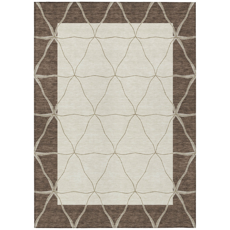 Machine Washable Indoor/Outdoor Chantille ACN2841 Border Rug, Coffee, 5' x 7'6"