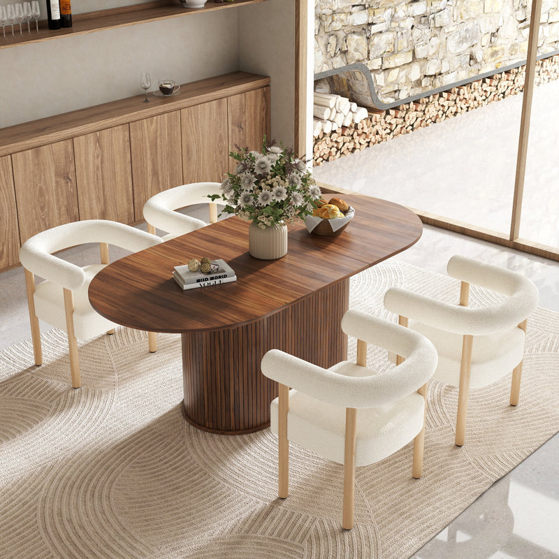 Ensemble de table de salle à manger extensible avec chaises en molleton 4/6 pour 4-6, cuisine / salle à manger, Noyer