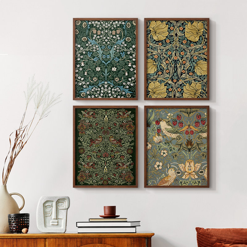 «Vintage Abstract Print CLCLV», ensemble de 4, Noyer, H 14 po x l 44 po
