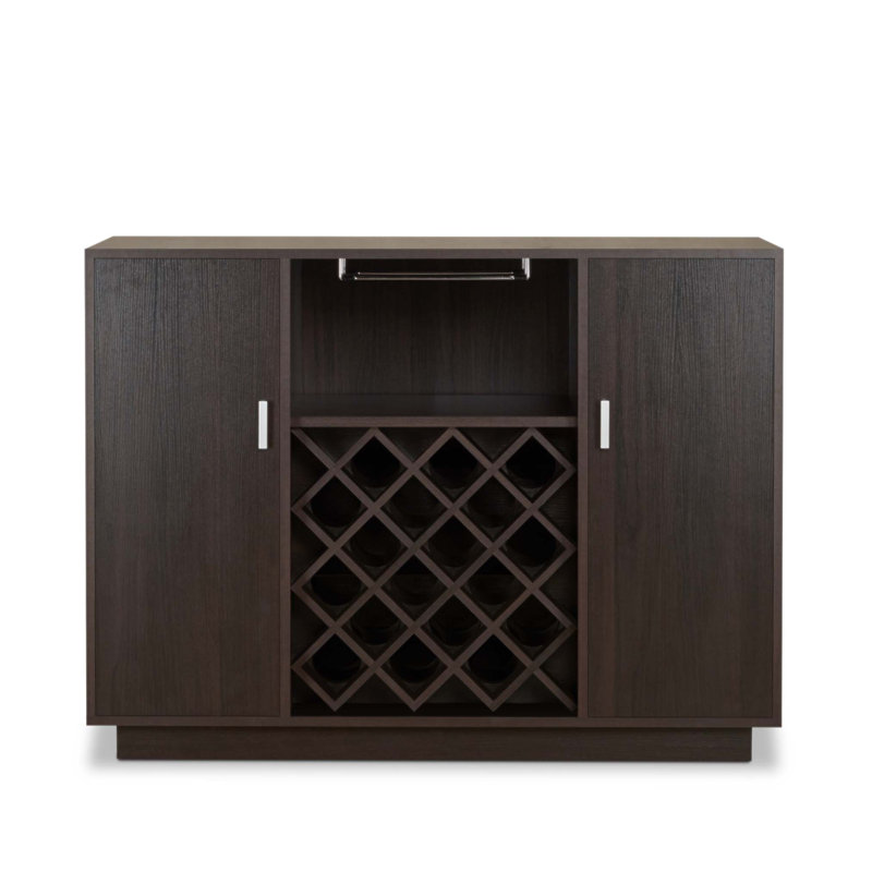 Armoire à vin avec porte-bouteilles et porte-gobelets Hazen Finish, parfaite pour les repas et le rangement modernes