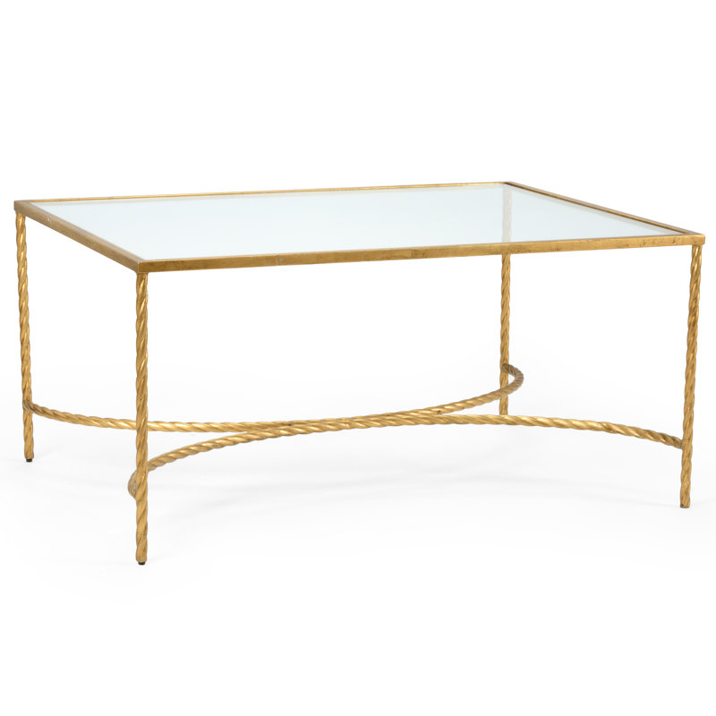 Golden Rope Iron Frame Coffee Table with Clear Glass Top