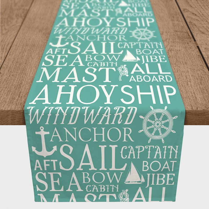 Chemin de table des mots de plage Mckinnon, L 72 po x l 16 po, Bleu sarcelle