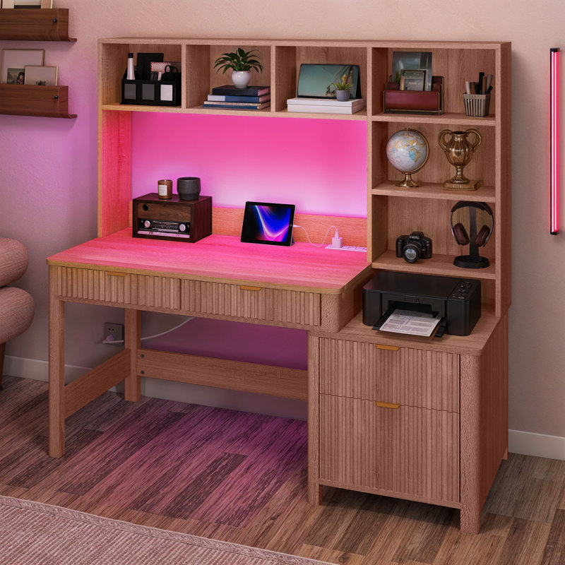 Bureau d'ordinateur de 55 po avec lumières DEL, prise et huche