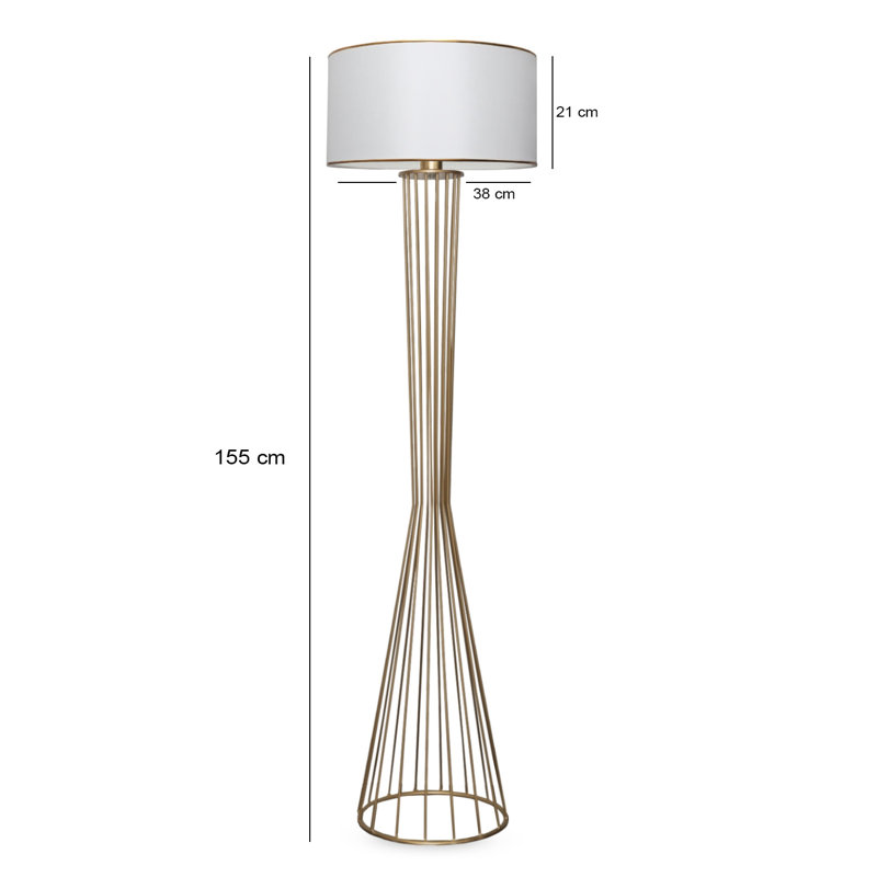 Modern Floor Lamp, 61.0 inches Tall, White and Gold Colors | 100% Metal Construction, E27 Socket (Max 40W) | Stylish Fabric Cap (8.3 x 15.0 inches) | Perfect for Living Room, Bedroom, & Office Décor