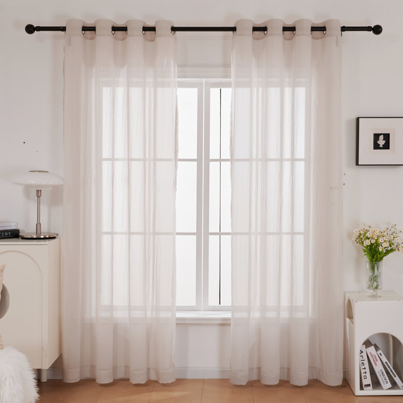 Janashia Sheer Curtain Panel Pair, Light Gray, 52 W x 96'' H