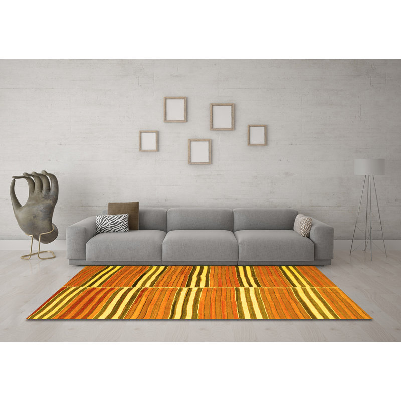 Tapis contemporains jaunes 849 lavables à la machine, Carré 7 pi