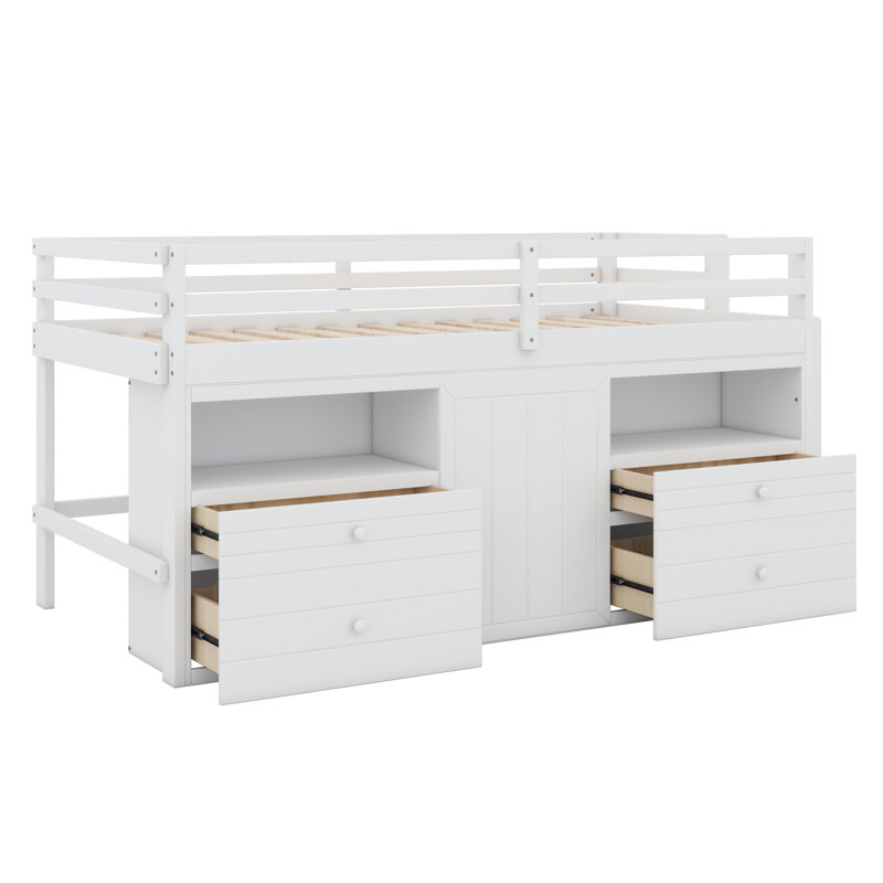 Sandin Kids Twin Loft Bed with Drawers, White
