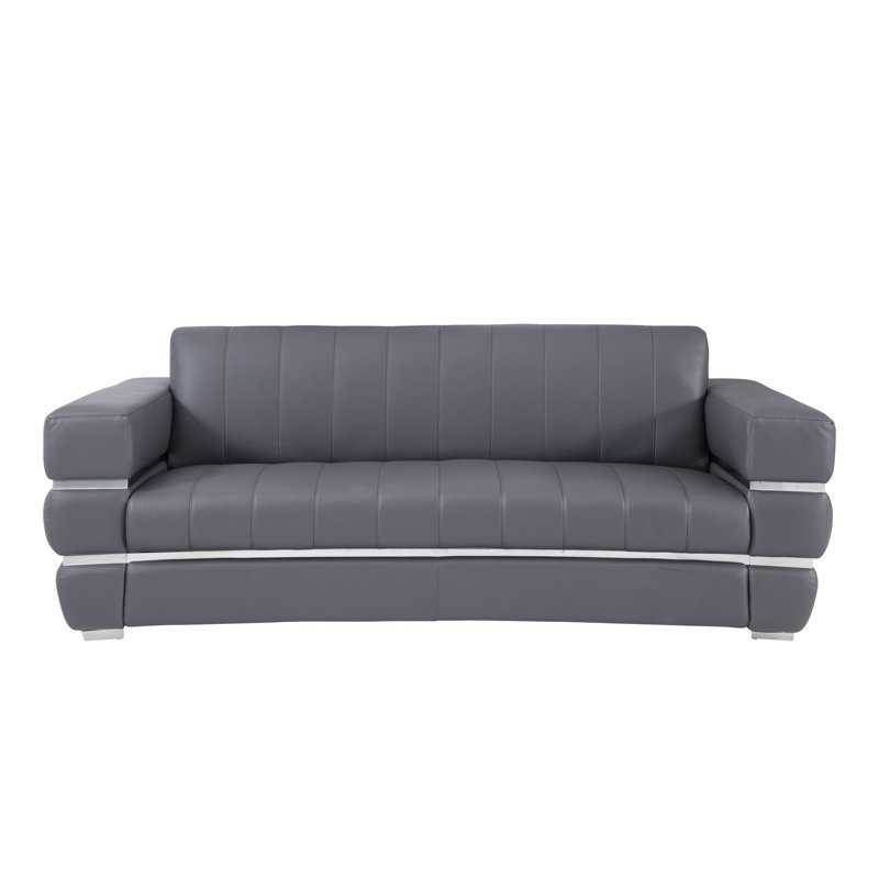 Monza Top Grain Italian Leather Sofa, Dark Gray Genuine Leather