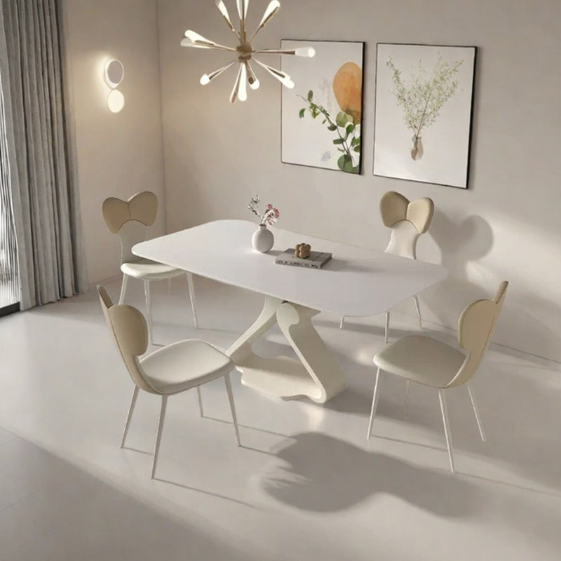 Ensemble de table de salle à manger en pierre frittée de style crème, H 29,53 po x L 62,99 po x l 35,43 po