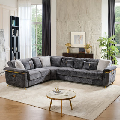 Canapé modulaire réversible de style contemporain avec structure en bois et base en acier inoxydable beige