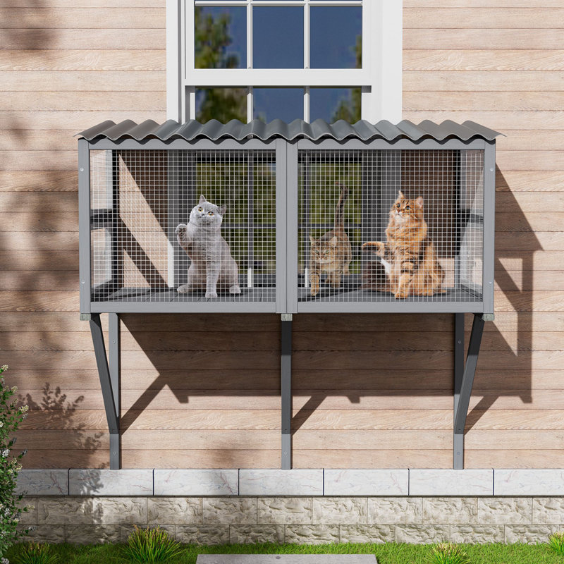 Cat Catio,Cat Window Perch for Large Indoor Cats - Expandable Wooden Cat Window Box Enclosure for Multi Cats,, Grey