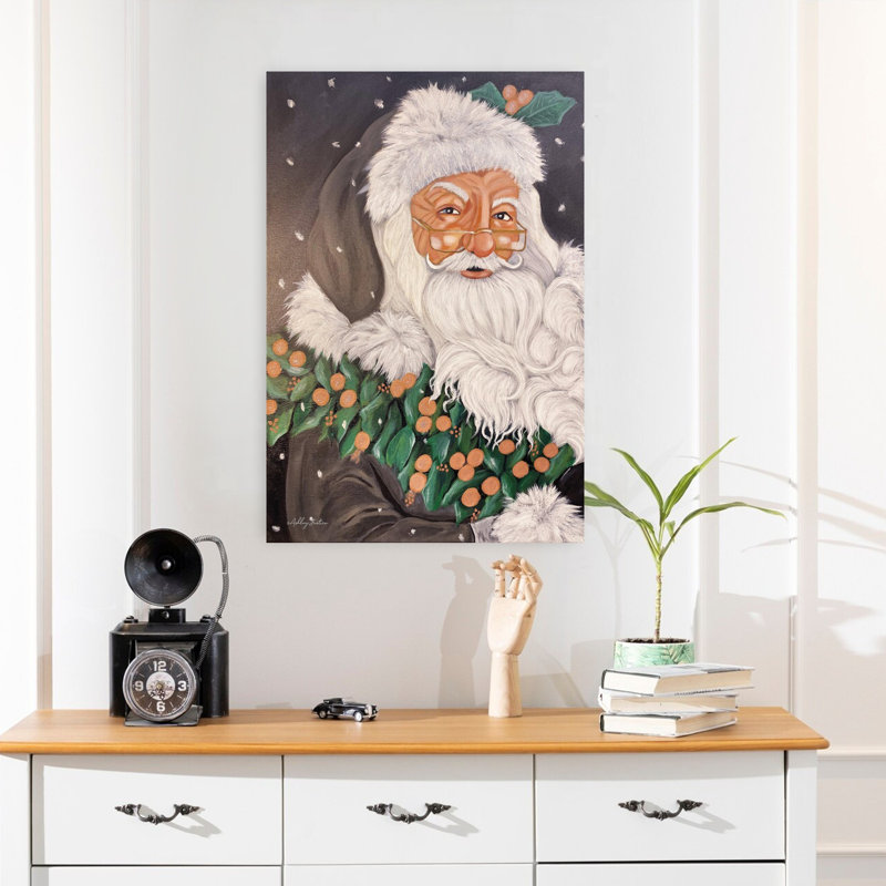 Père Noël, portrait abstrait, art contemporain hivernal, H 24 po x l 16 po