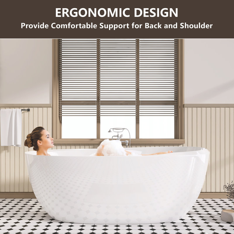 Freestanding Bathtub 67 in. Stand Alone Oval Tub Extra Deep Acrylic Tub with Center Drain in White