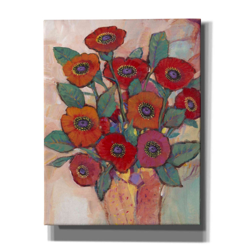 «Poppies In A Vase II» par Tim O'toole, art mural sur toile, H 34 po x l 26 po x P 1,5 po