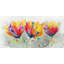 Four colored flowers on gray background - 24"x48" Framed canvas