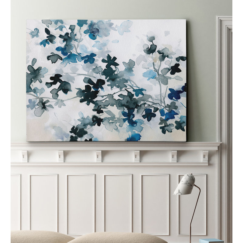 « blue cerise fleurs », reproduction de peinture à l’aquarelle sur toile tendue, H 24 po x l 32 po x P 1,5 po, Toile tendue