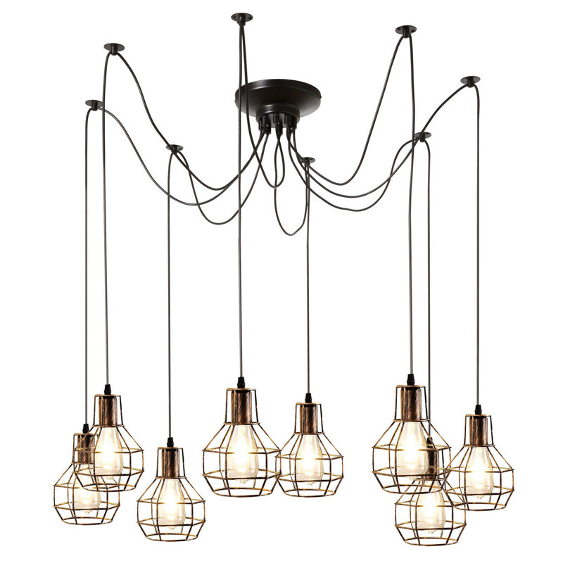 Seger 8 - Light Cluster Pendant, Brushed Copper