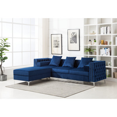 104" Wide Velvet Reversible Modular Sofa & Chaise with Ottoman by Legend Vansen