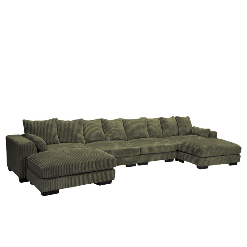 Canapé modulaire en velours côtelé à compression 182,4 po avec 2 repose-pieds 182,4 po, Vert