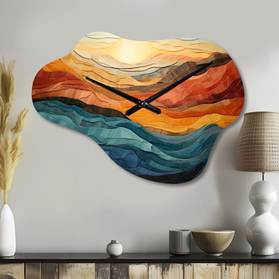 Coral Teal Bold Mountains Landscape - Cloud Shape Unique Mountains Wall Clock