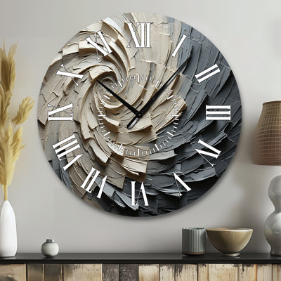 Grey Beige Meditative Movement III - Abstract Spirals White Face Wall Clock