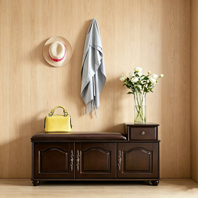Solid Wood Shoe Bench with Cushion