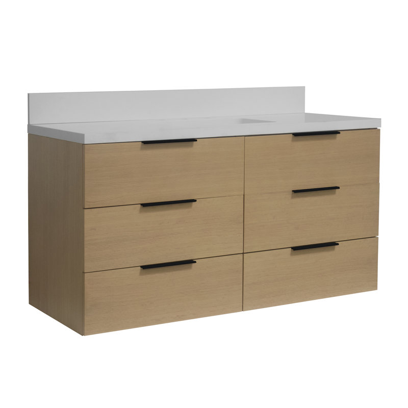 Mitchell 48'' Single Bathroom Vanity with Top, Matte White Quartz, Blonde Wood