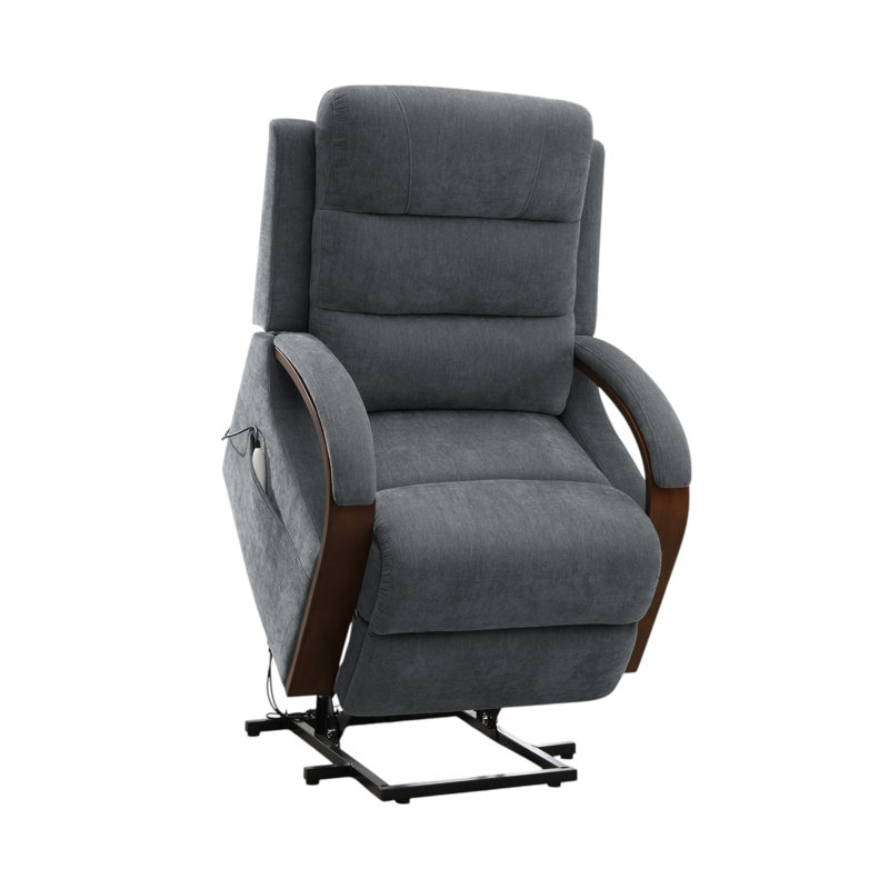 Upholstered Chenille Lift Assist Power Recliner, Grey Chenille