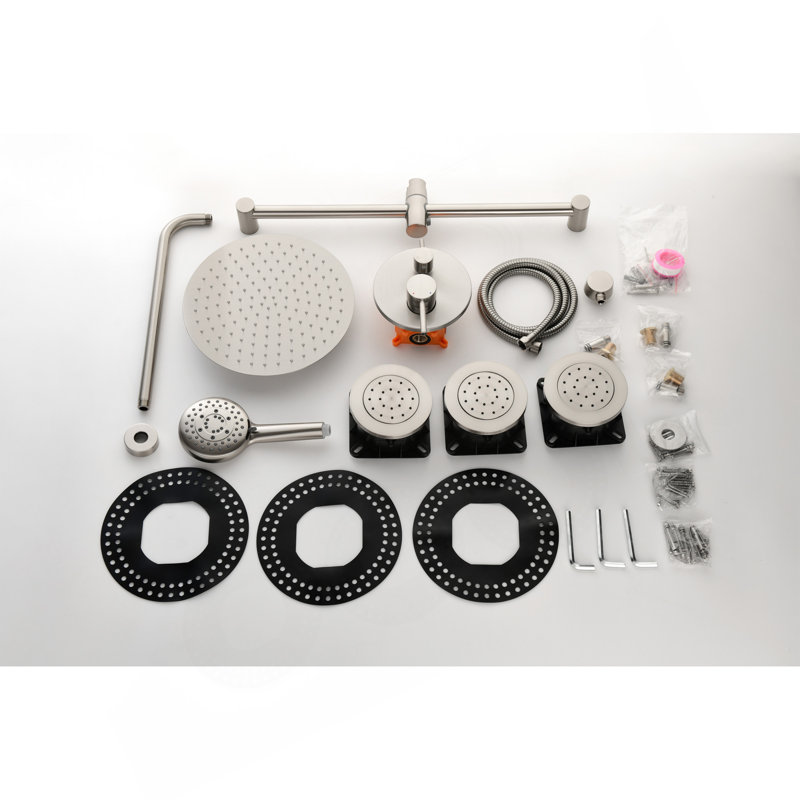 Shower System With Shower Head, Hand Shower, Slide Bar, Bodysprays, Shower Arm, Hose, Valve Trim, And Lever Handles