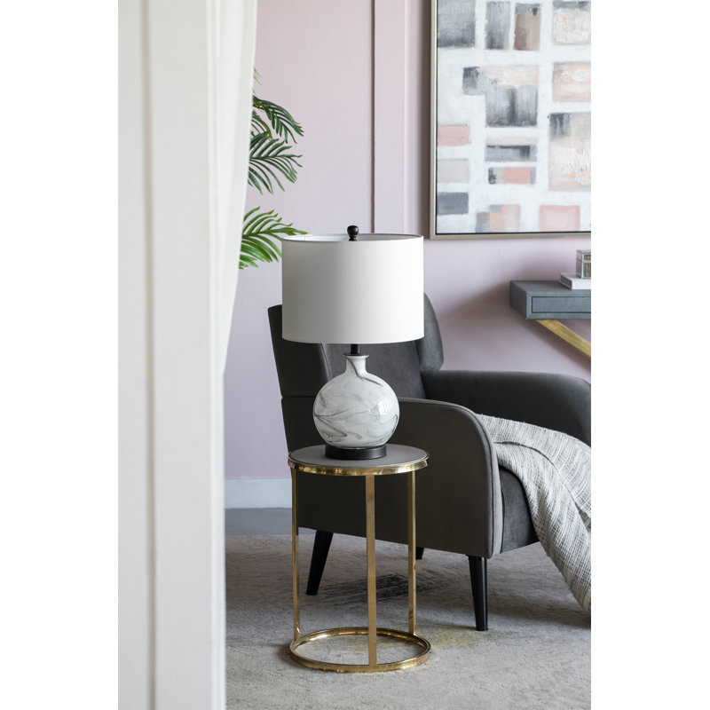 Lampe de table en verre blanc et gris 14 po x 14 po x 23 po
