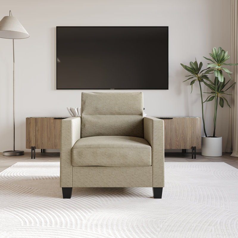 Macy Upholstered Armchair, Dark Beige 100% Linen