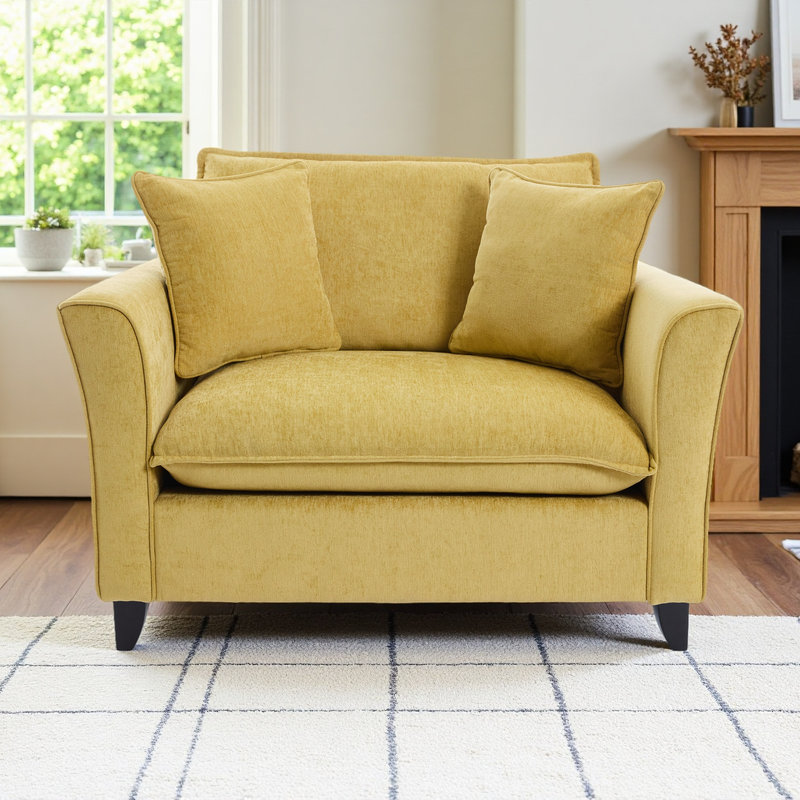 Living Room Chairs, Upholstered Armchair with Rubberwood Legs, Yellow