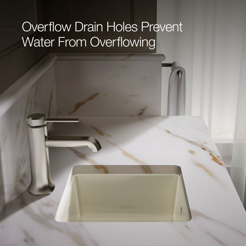 Verticyl Vitreous China Square Undermount Bathroom Sink with Overflow, Biscuit