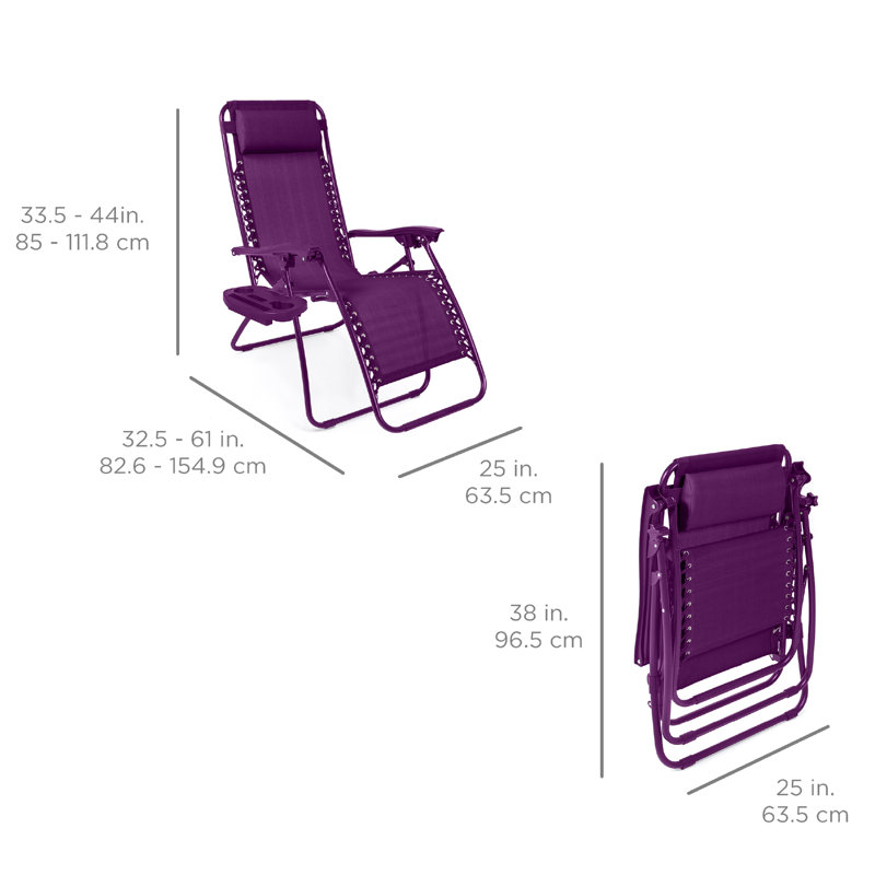  Set Of 2 Zero Gravity Lounge Chair Recliners For Patio, Pool W/ Cup Holder Tray - Amethyst, Amethyst, Amethyst